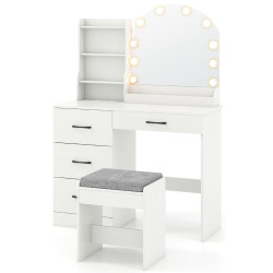 Masa de toaleta cu taburet Costway HU10977DE-WH+ (White) Thumb