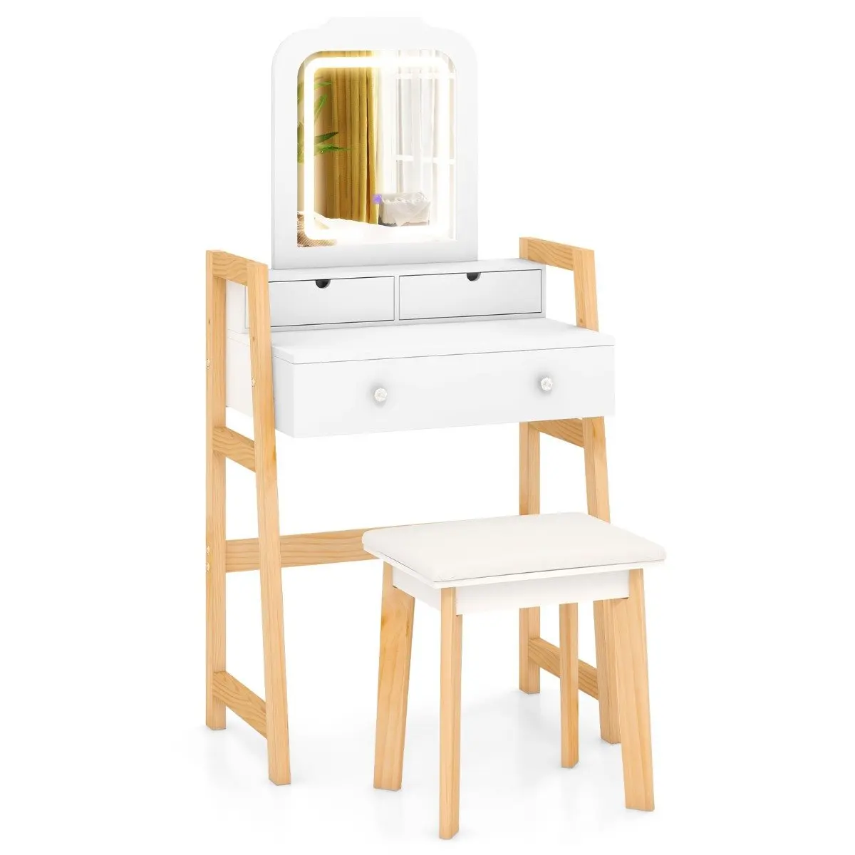 Masa de toaleta cu taburet Costway JV12022DE-WH (White) - 2