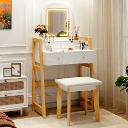 Masa de toaleta cu taburet Costway JV12022DE-WH (White)