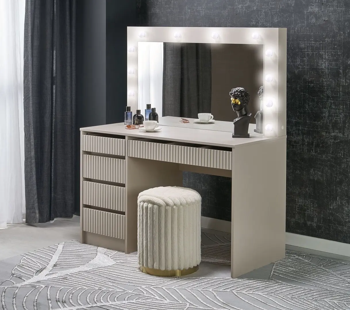 Masa de toaleta cu iluminare Halmar Hollywood 2 XL (Cashmere)