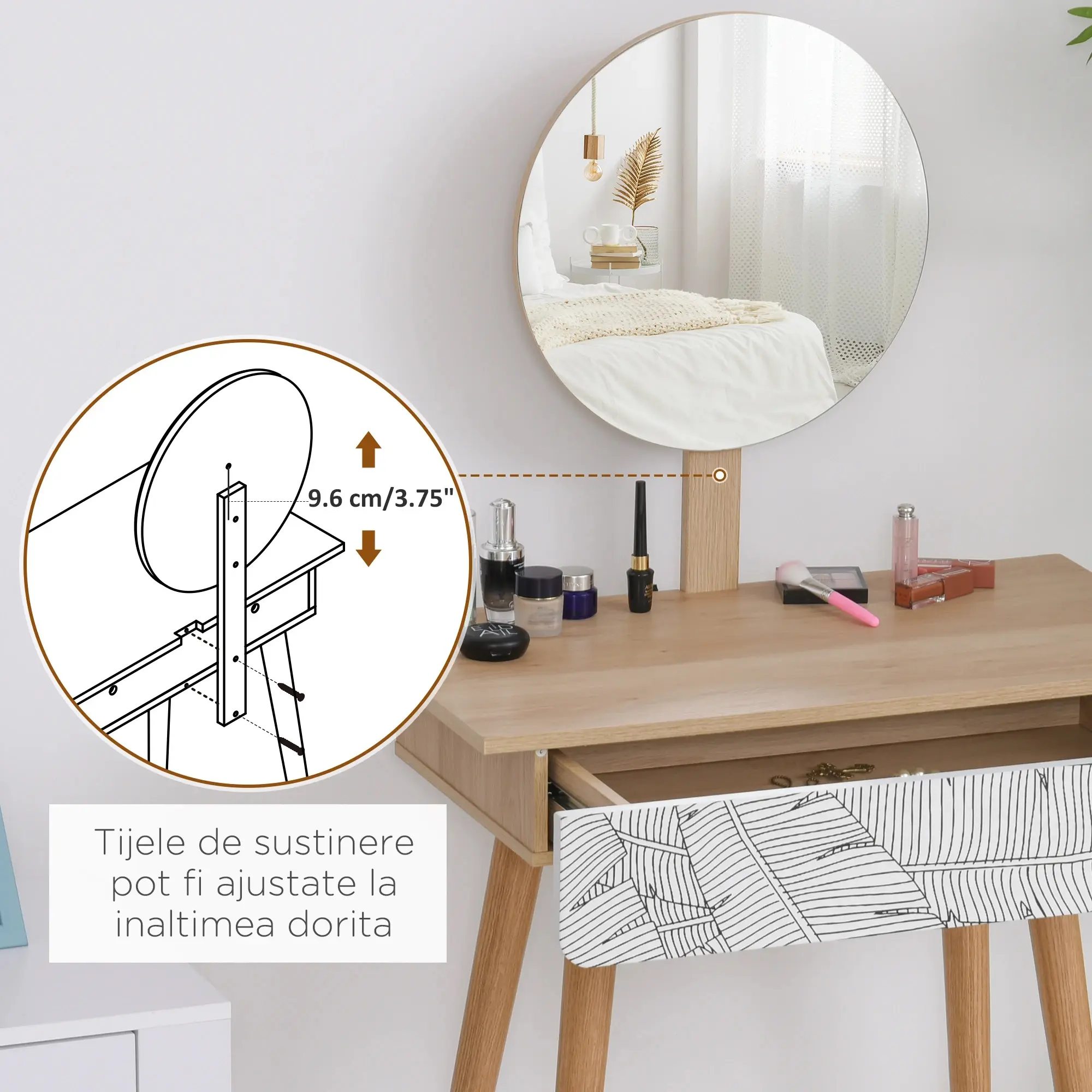 Туалетный столик Homcom 831-303 (White/Oak) - 6