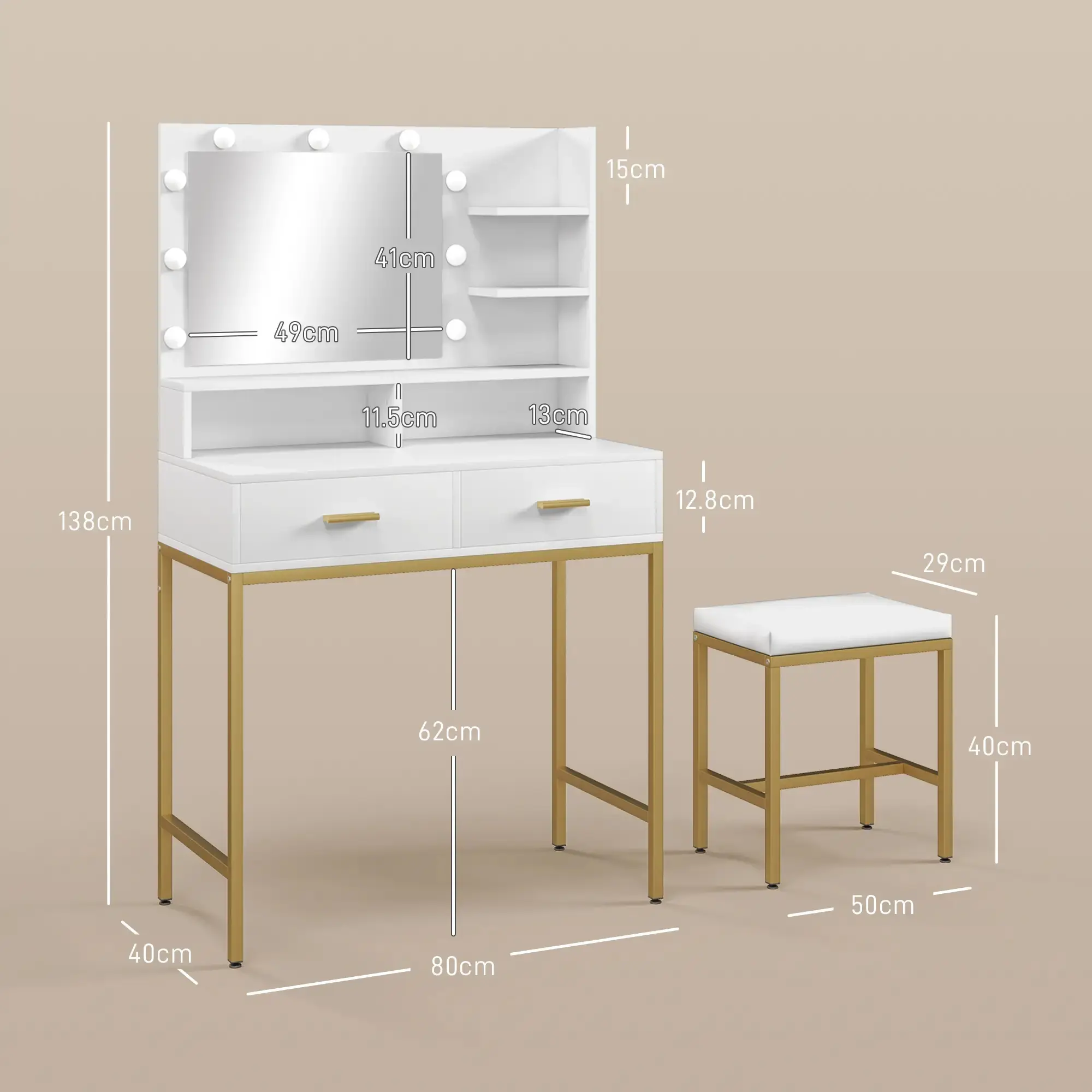 Туалетный столик Homcom 831-726V90WT (White) - 7