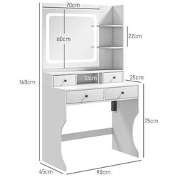 Masa de toaleta cu iluminare Homcom 831-776V90WT 90x45x160 cm (White) Thumb