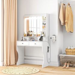 Masa de toaleta cu iluminare Homcom 831-776V90WT 90x45x160 cm (White)