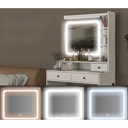 Masa de toaleta cu iluminare Homcom 831-776V90WT 90x45x160 cm (White) Thumb