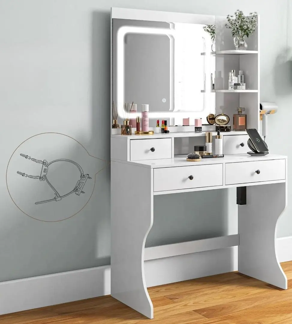 Masa de toaleta cu iluminare Homcom 831-776V90WT 90x45x160 cm (White)