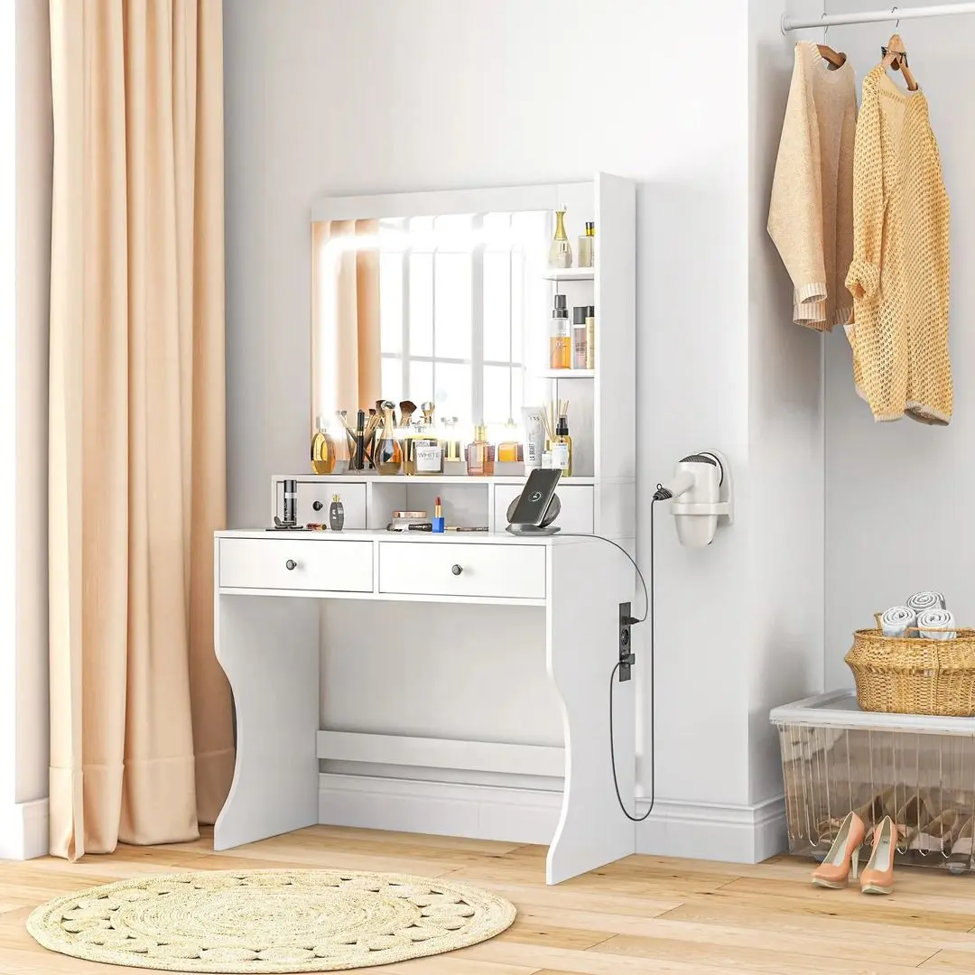 Masa de toaleta cu iluminare Homcom 831-776V90WT 90x45x160 cm (White)