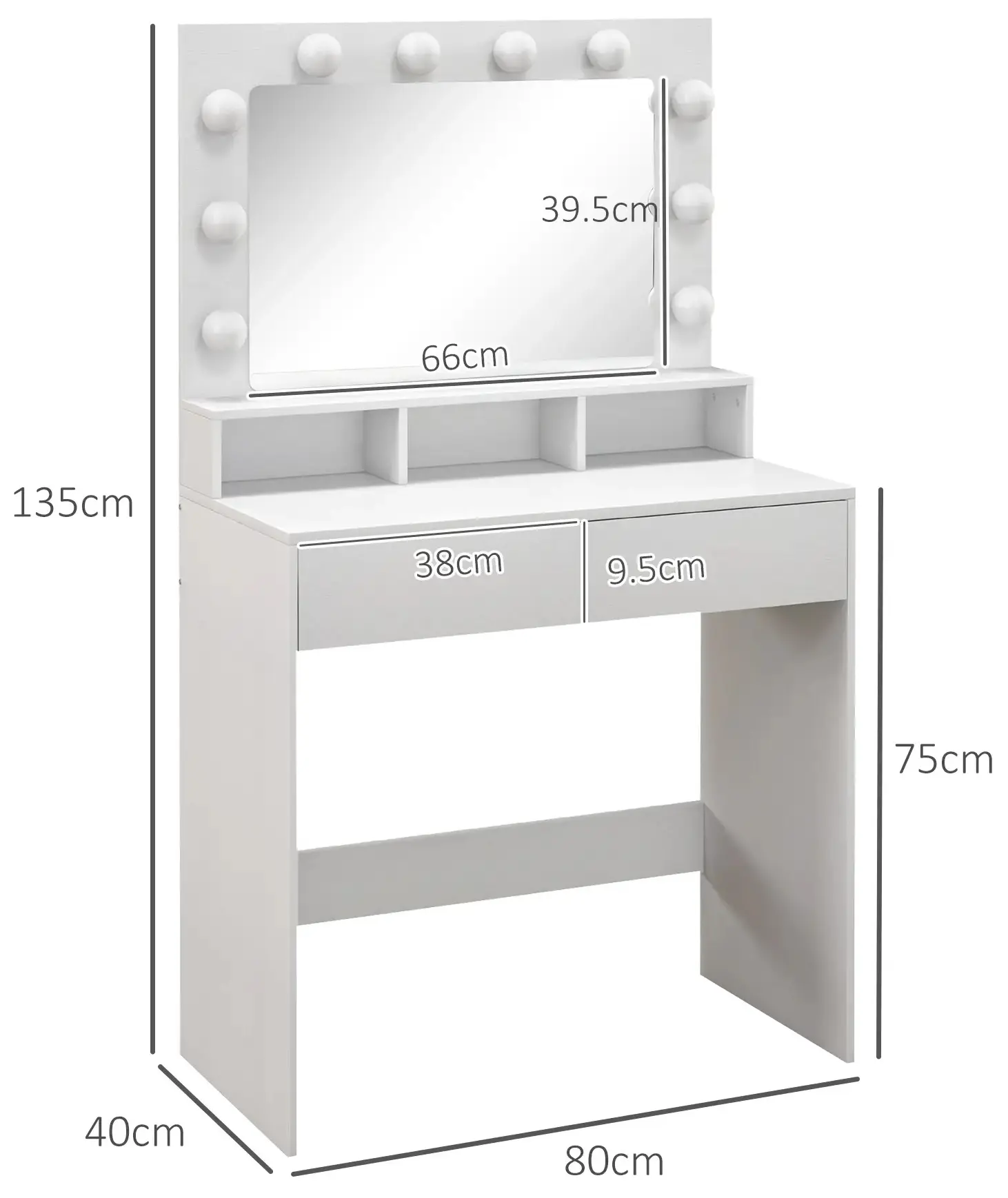 Туалетный столик с подсветкой Homcom 831-823V80WT (White) - 4