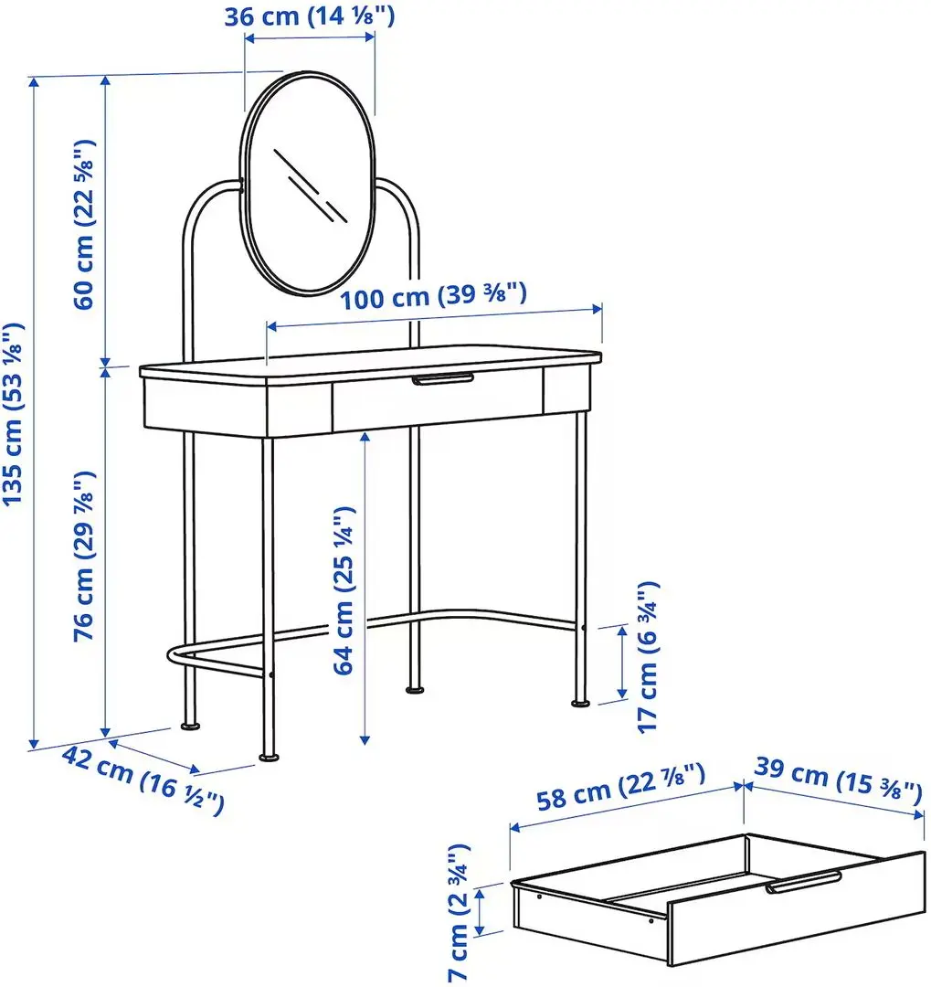 Masuta de toaleta Ikea Grafjallet cu oglinda 100x42 (Antracit)