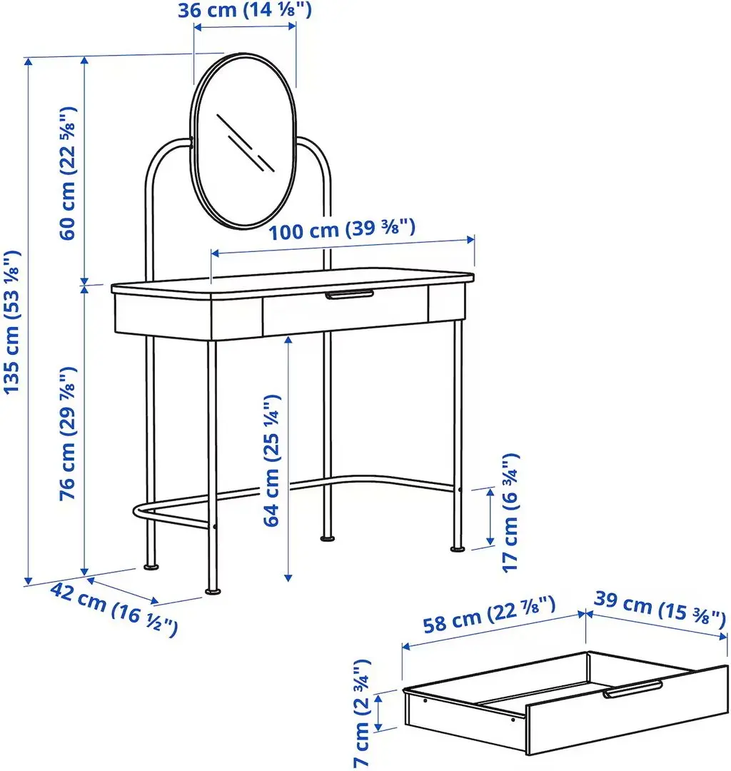 Masuta de toaleta Ikea Grafjallet cu oglinda 100x42 (Alb)