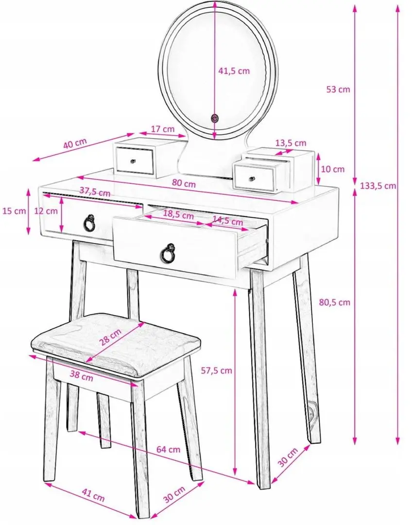 Туалетный столик Jumi CM-881600 (White/Natur) - 6