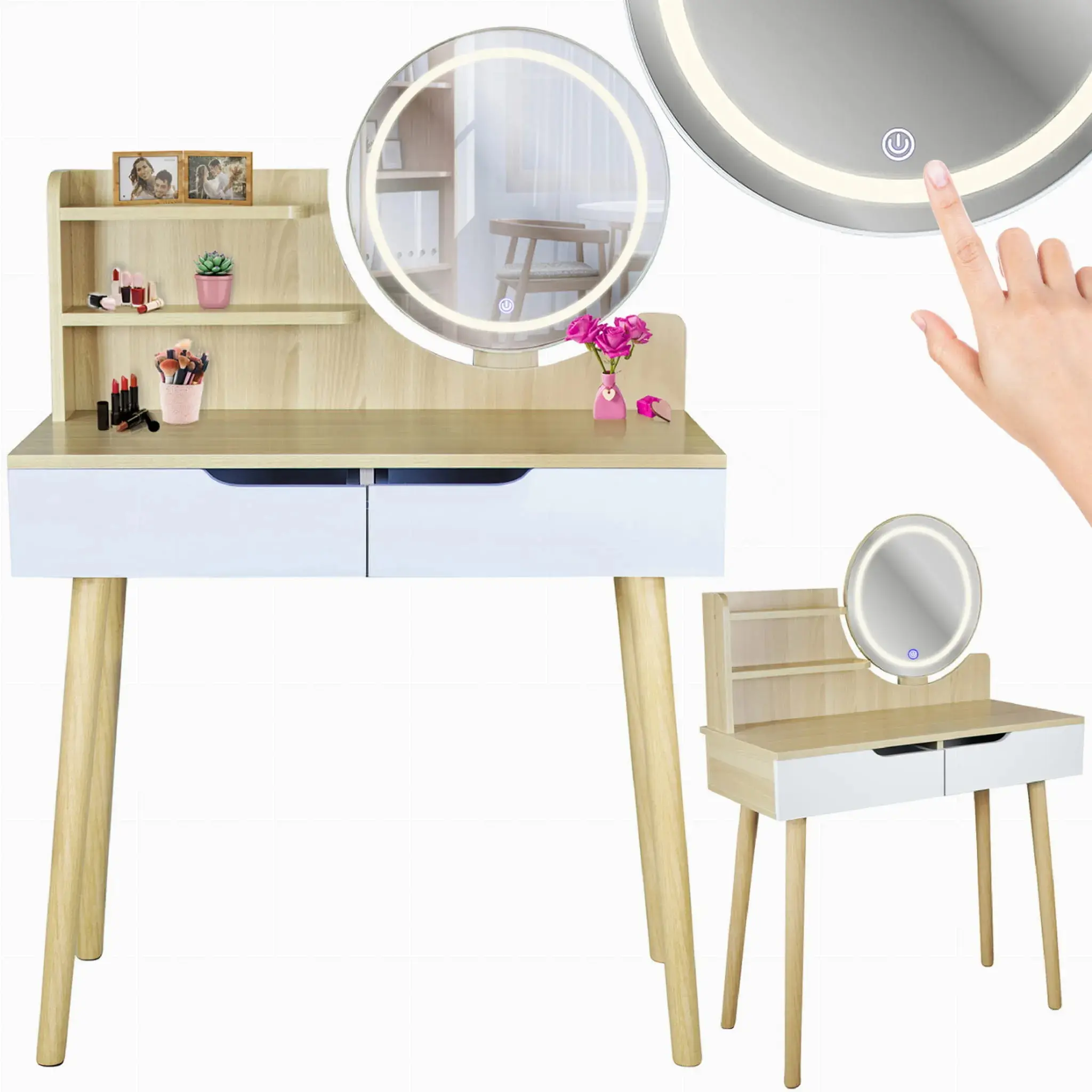 Туалетный столик с LED подсветкой Jumi Scandi 2 CM-254138 (Natural/White) - 4