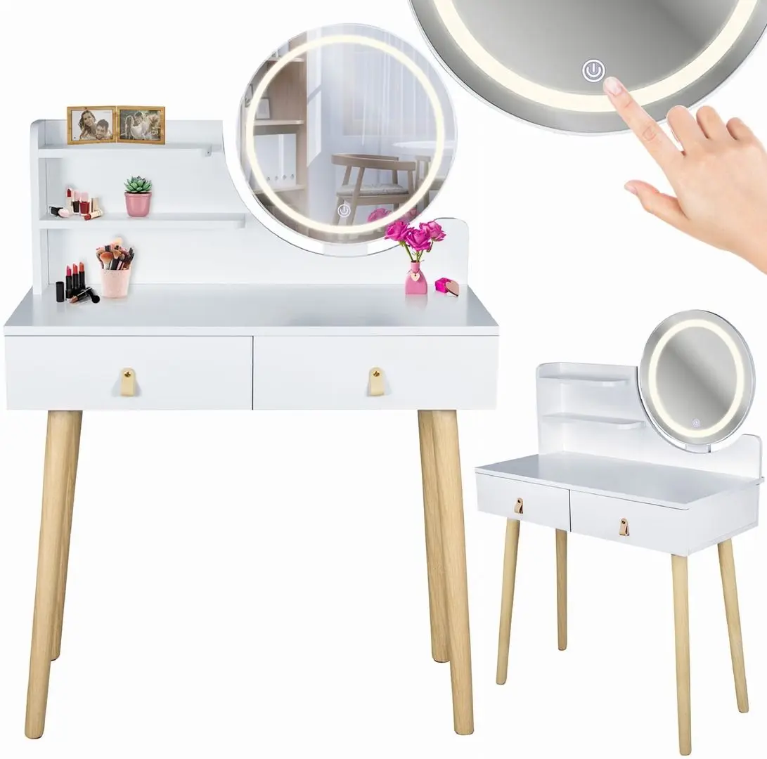 Masa de toaleta cu iluminare Jumi Scandi CM-254145 (White/Pine)