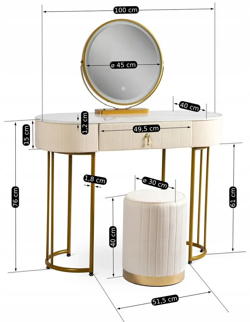 Туалетный столик с подсветкой Mebel Elite Ashley (Beige/Golden) - 7