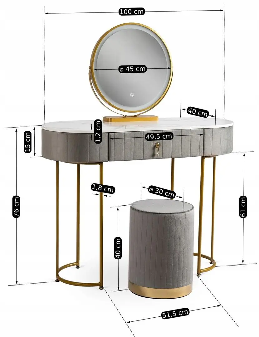 Туалетный столик с подсветкой Mebel Elite Ashley (Grey/Golden) - 7