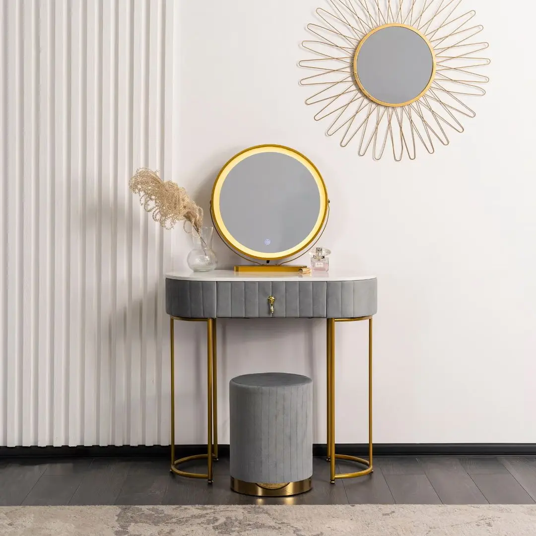 Masa de toaleta cu iluminare Mebel Elite Ashley Mini (Grey/Golden) - 2