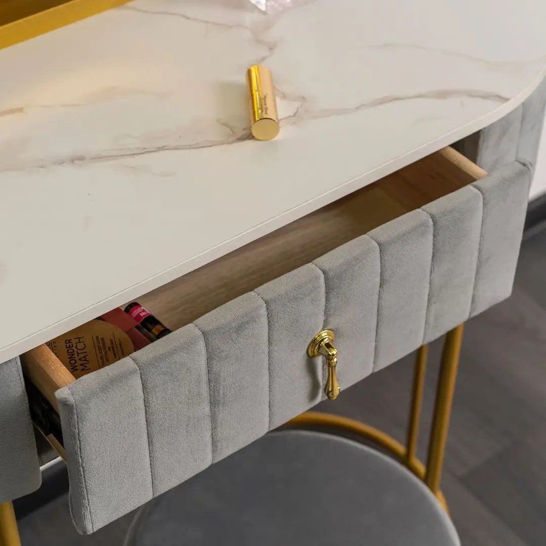 Masa de toaleta cu iluminare Mebel Elite Ashley Mini (Grey/Golden) - 4