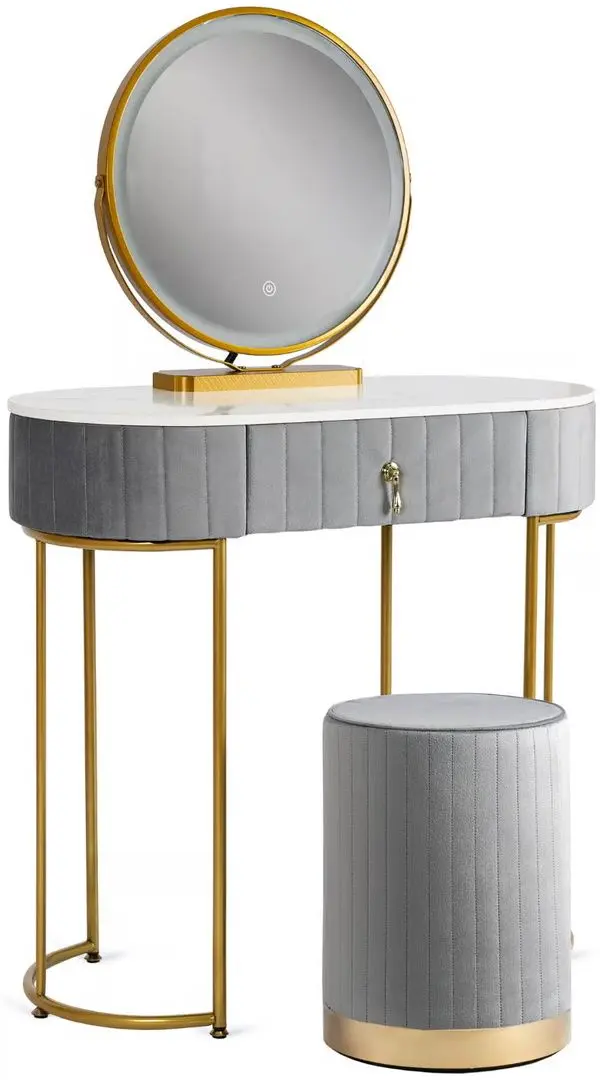 Masa de toaleta cu iluminare Mebel Elite Ashley Mini (Grey/Golden) - 6