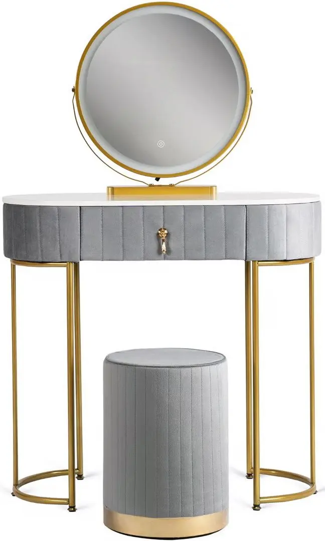 Masa de toaleta cu iluminare Mebel Elite Ashley Mini (Grey/Golden) - 7