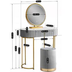 Masa de toaleta cu iluminare Mebel Elite Ashley Mini (Grey/Golden) Thumb