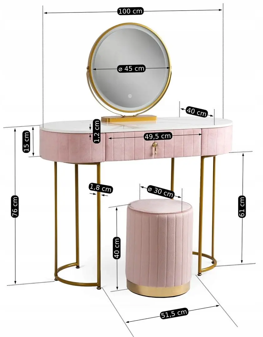 Туалетный столик с подсветкой Mebel Elite Ashley (Pink/Golden)