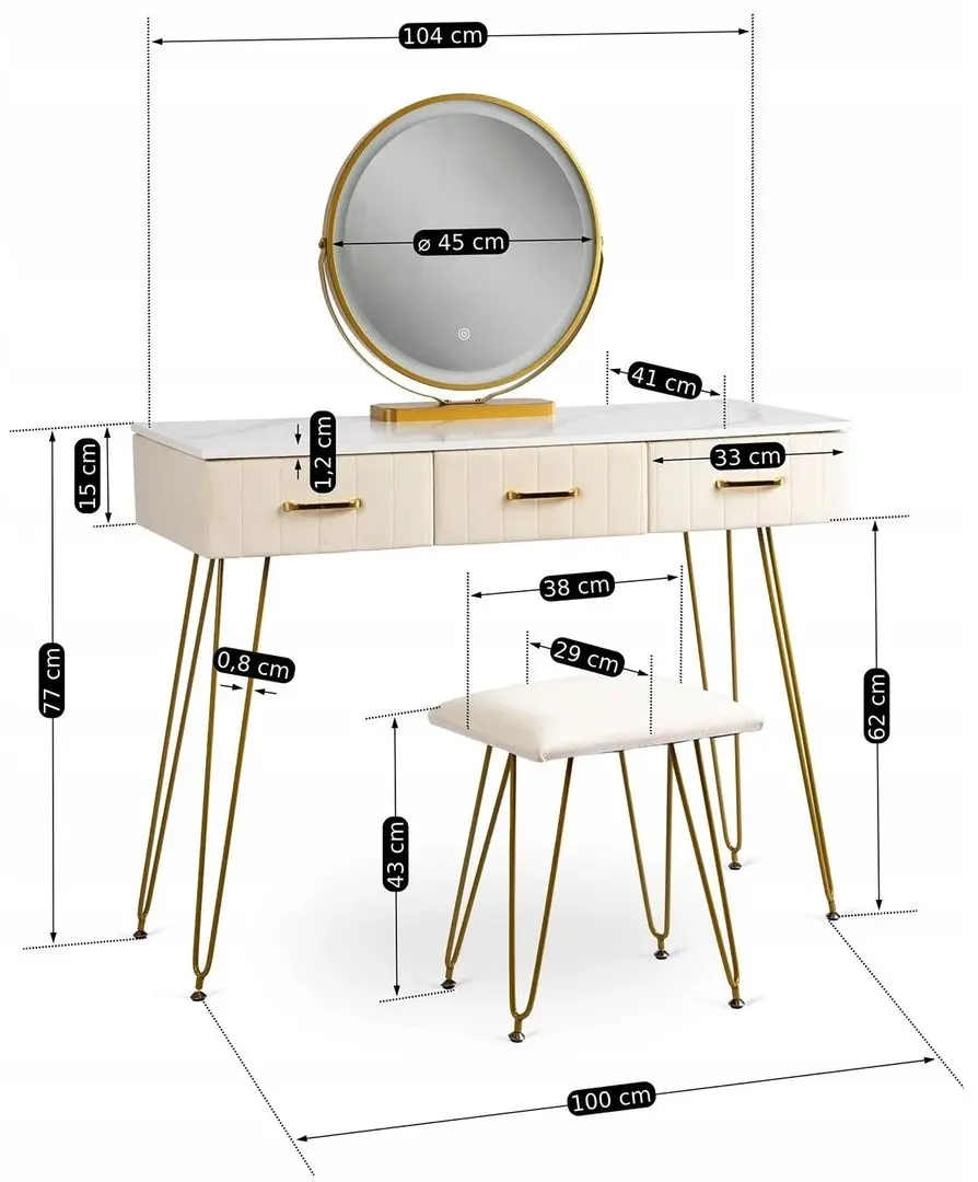 Туалетный столик с подсветкой Mebel Elite Sandy (Cream/Golden) - 6