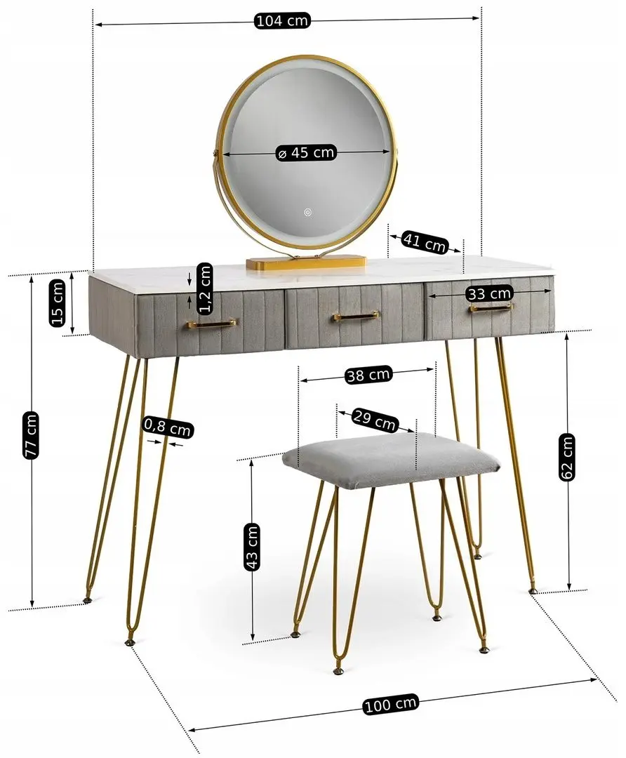 Туалетный столик с подсветкой Mebel Elite Sandy (Grey/Golden) - 4