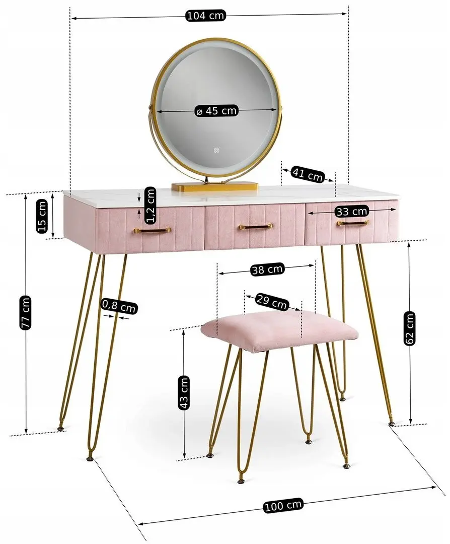 Туалетный столик с подсветкой Mebel Elite Sandy (Pink/Golden) - 2