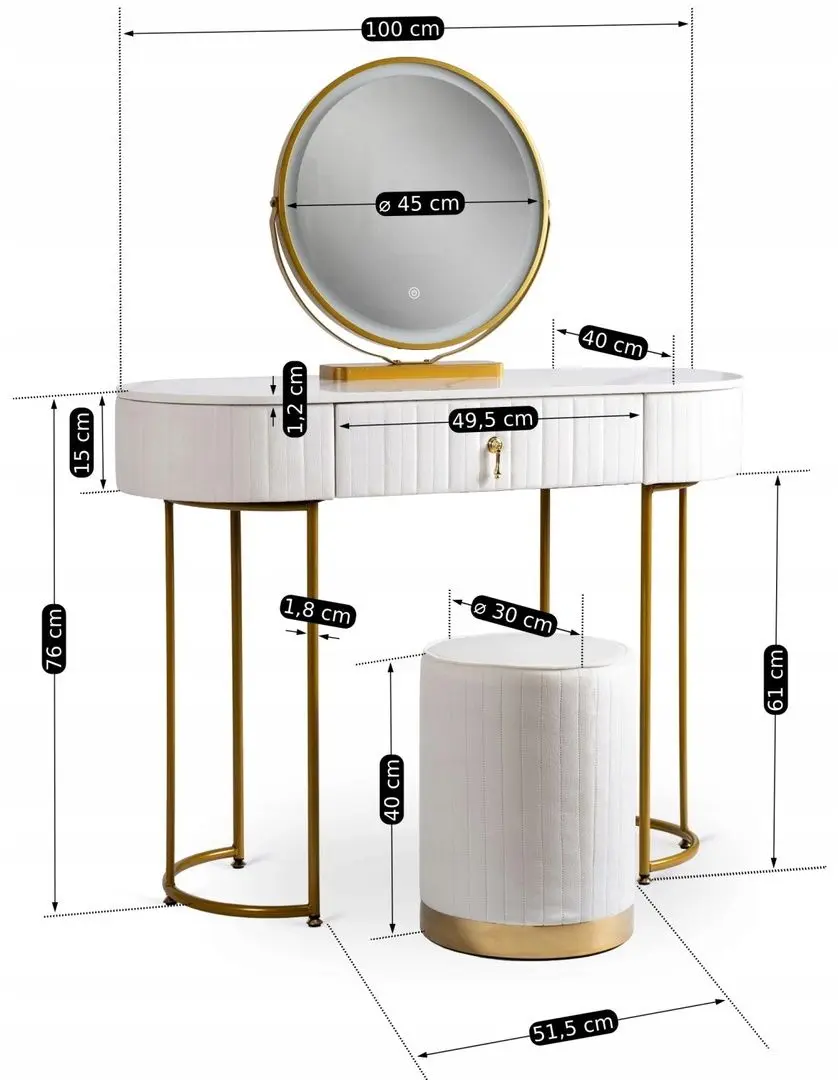 Туалетный столик с подсветкой Mebel Elite Sarah (White/Golden) - 2