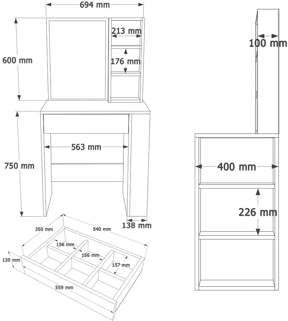 Masa de toaleta Mirage Design Monroe MO1-W (White) - 6