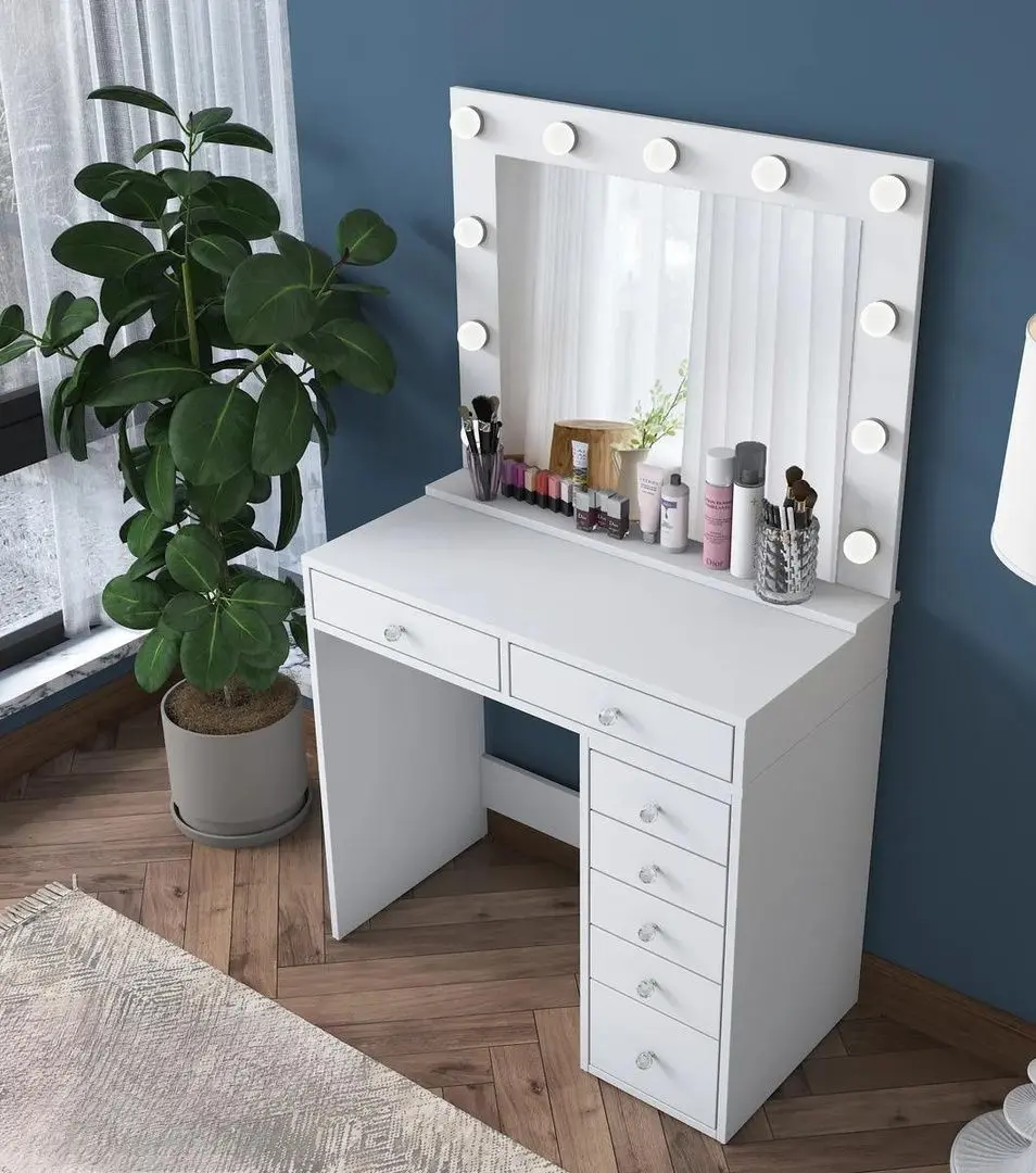 Masa de toaleta Mirage Meble BJ115 oglinda/becuri (White)