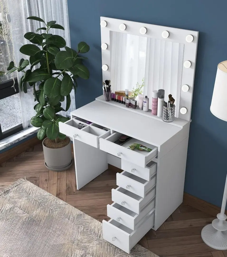 Masa de toaleta Mirage Meble BJ115 oglinda/becuri (White)