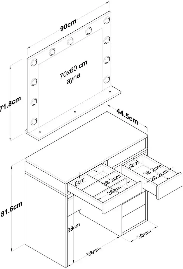 Masa de toaleta Mirage Meble BJ115 oglinda/becuri (White)