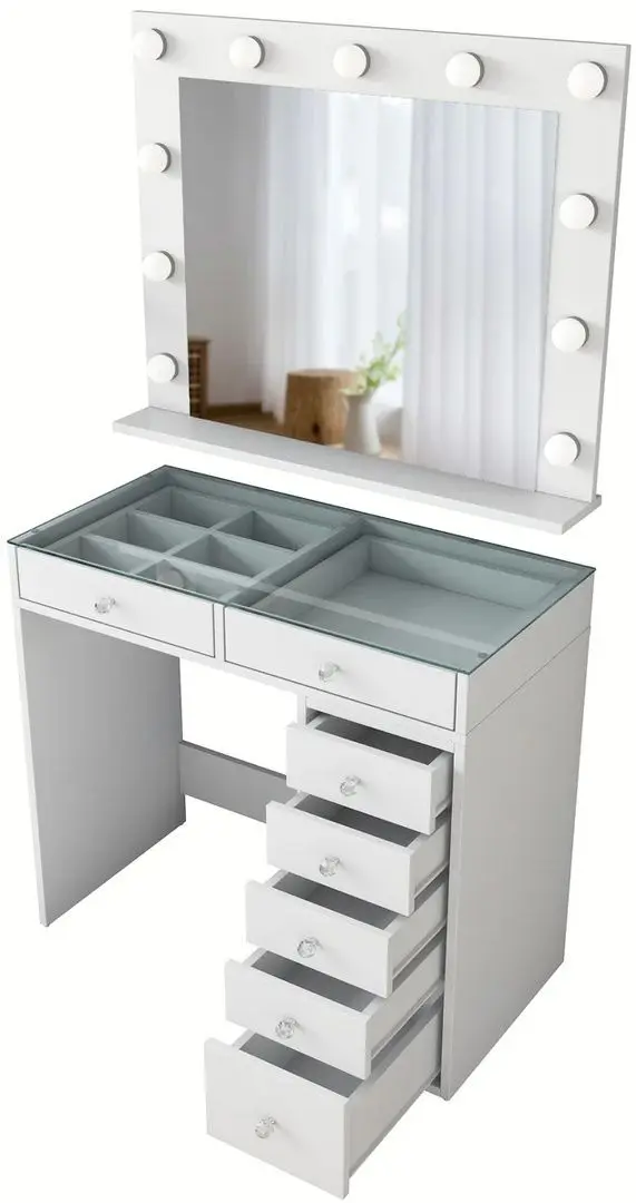 Masa de toaleta Mirage Meble BJ117 oglinda/becuri (White)