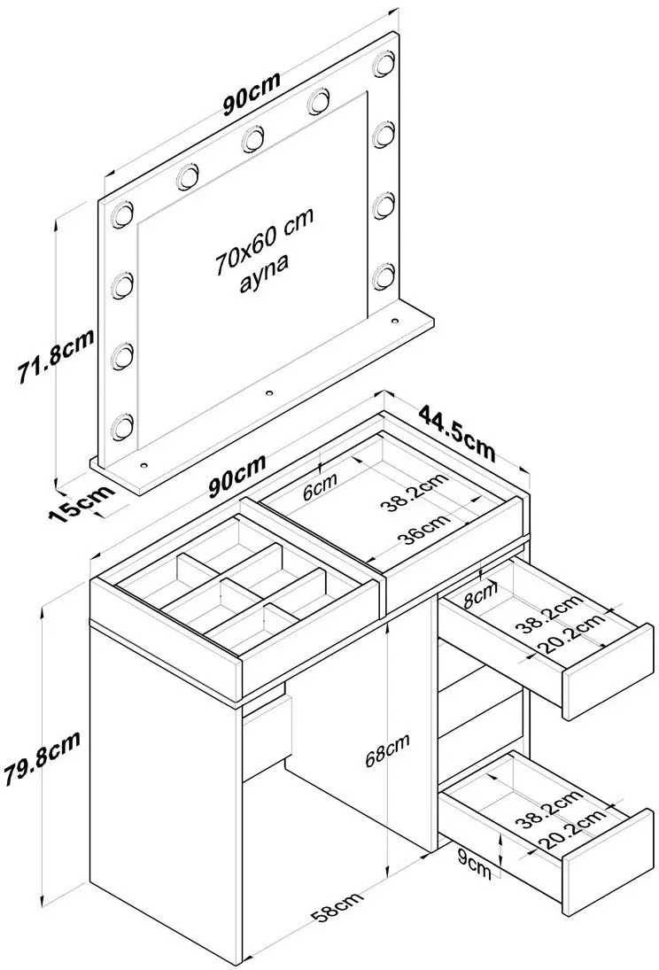 Masa de toaleta Mirage Meble BJ117 oglinda/becuri (White)