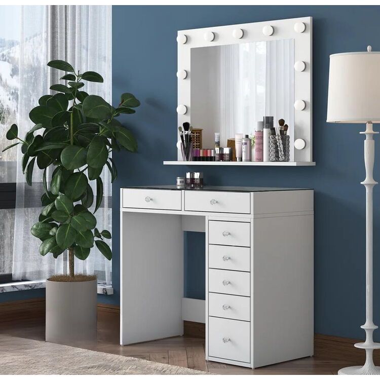 Masa de toaleta Mirage Meble BJ117 oglinda/becuri (White)