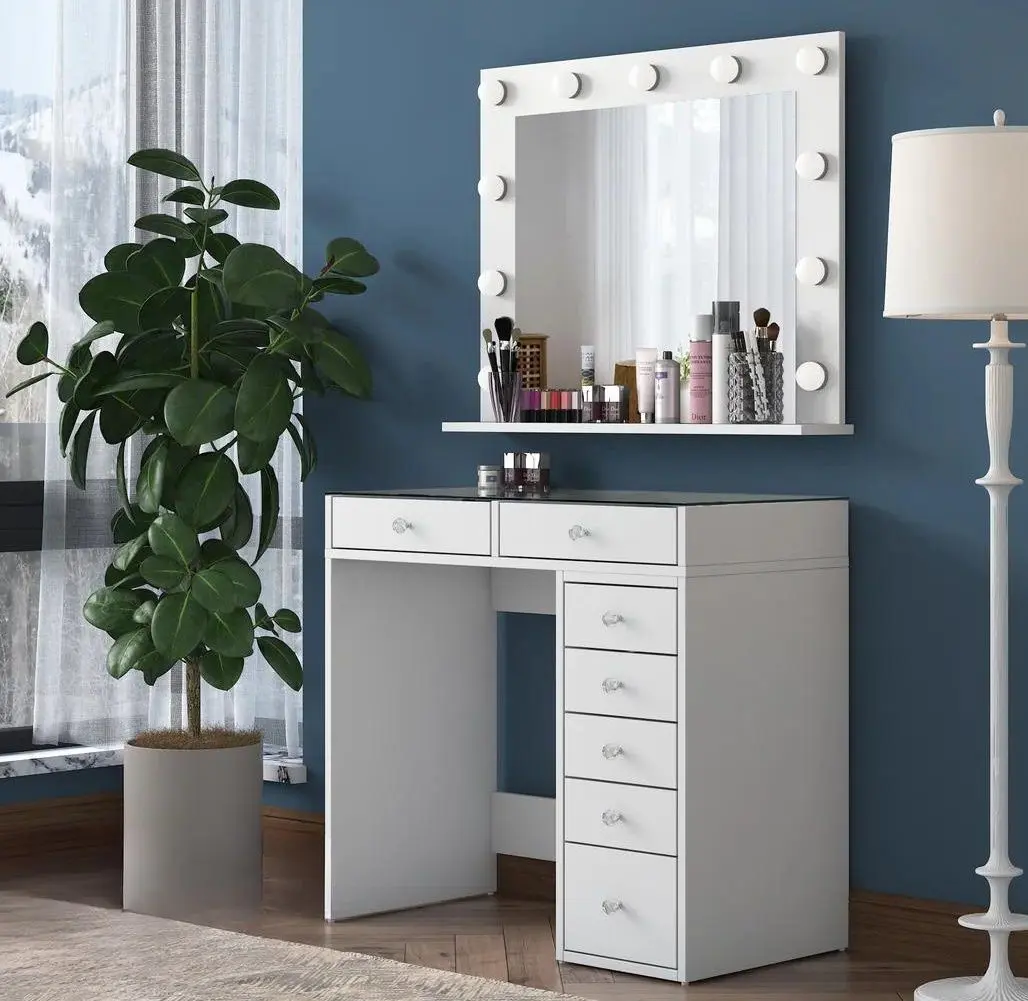 Masa de toaleta Mirage Meble BJ117 oglinda/becuri (White)