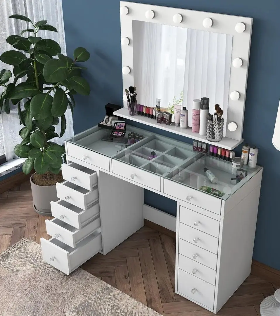 Masa de toaleta Mirage Meble BJ118 oglinda/becuri (White)