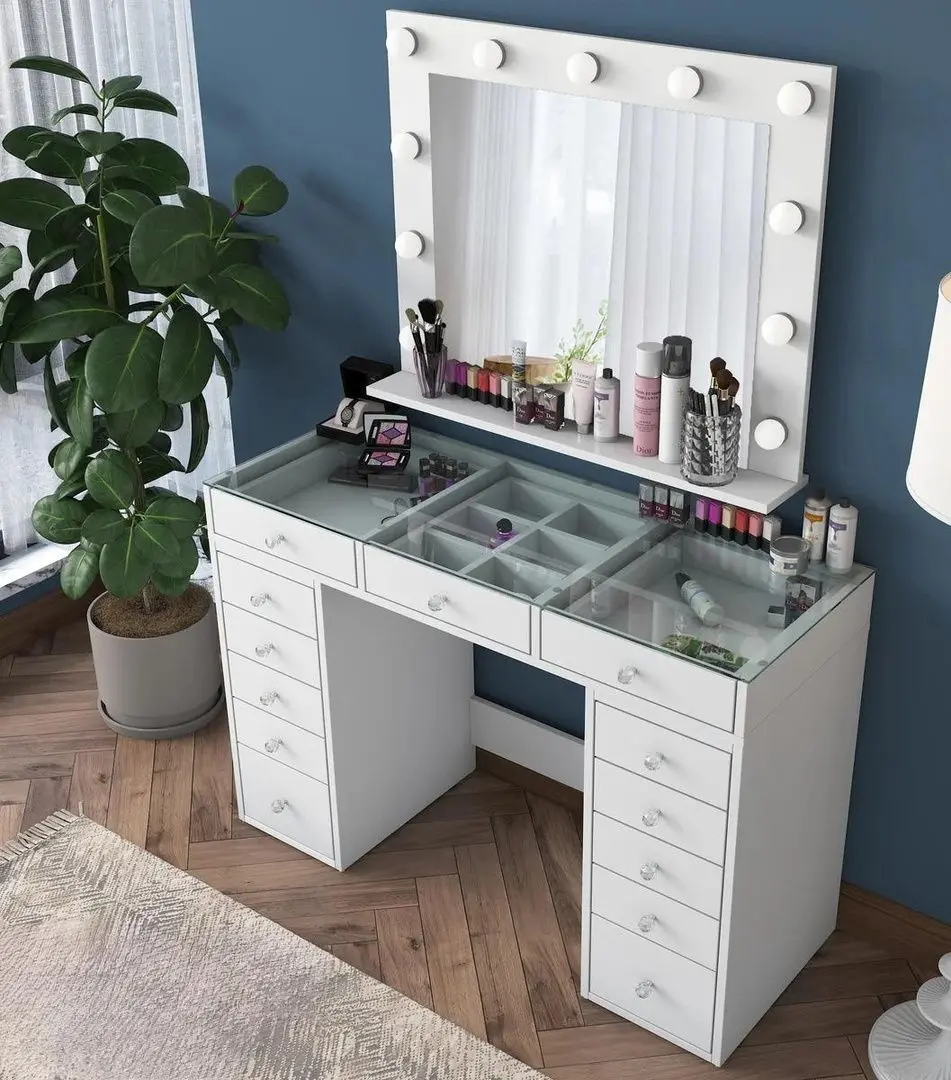 Masa de toaleta Mirage Meble BJ118 oglinda/becuri (White)