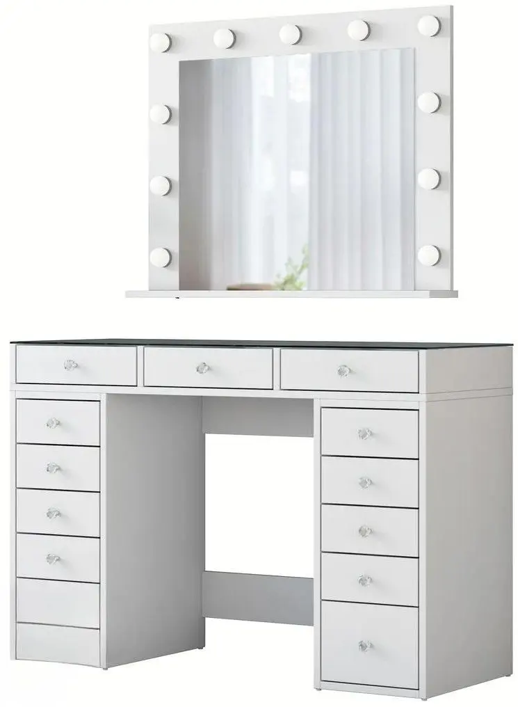 Masa de toaleta Mirage Meble BJ118 oglinda/becuri (White)