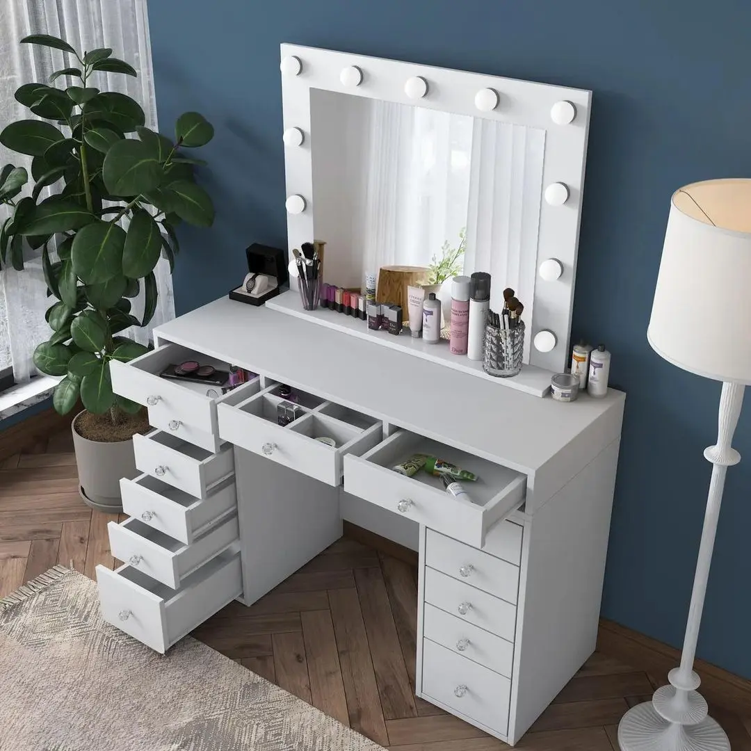 Masa de toaleta Mirage Meble BJ119 oglinda/becuri (White)