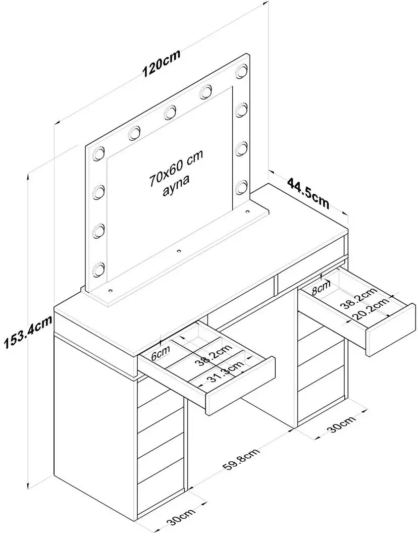 Masa de toaleta Mirage Meble BJ119 oglinda/becuri (White)