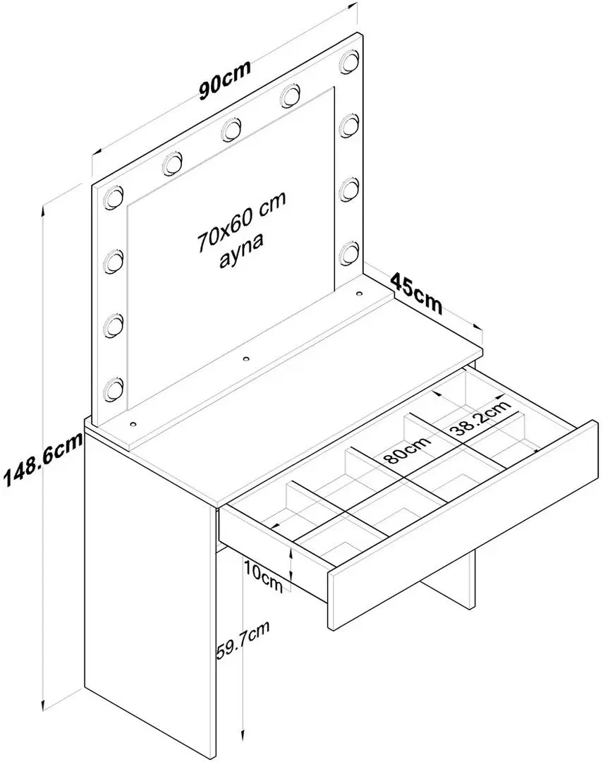 Masa de toaleta Mirage Meble BJ120 oglinda/becuri (White)