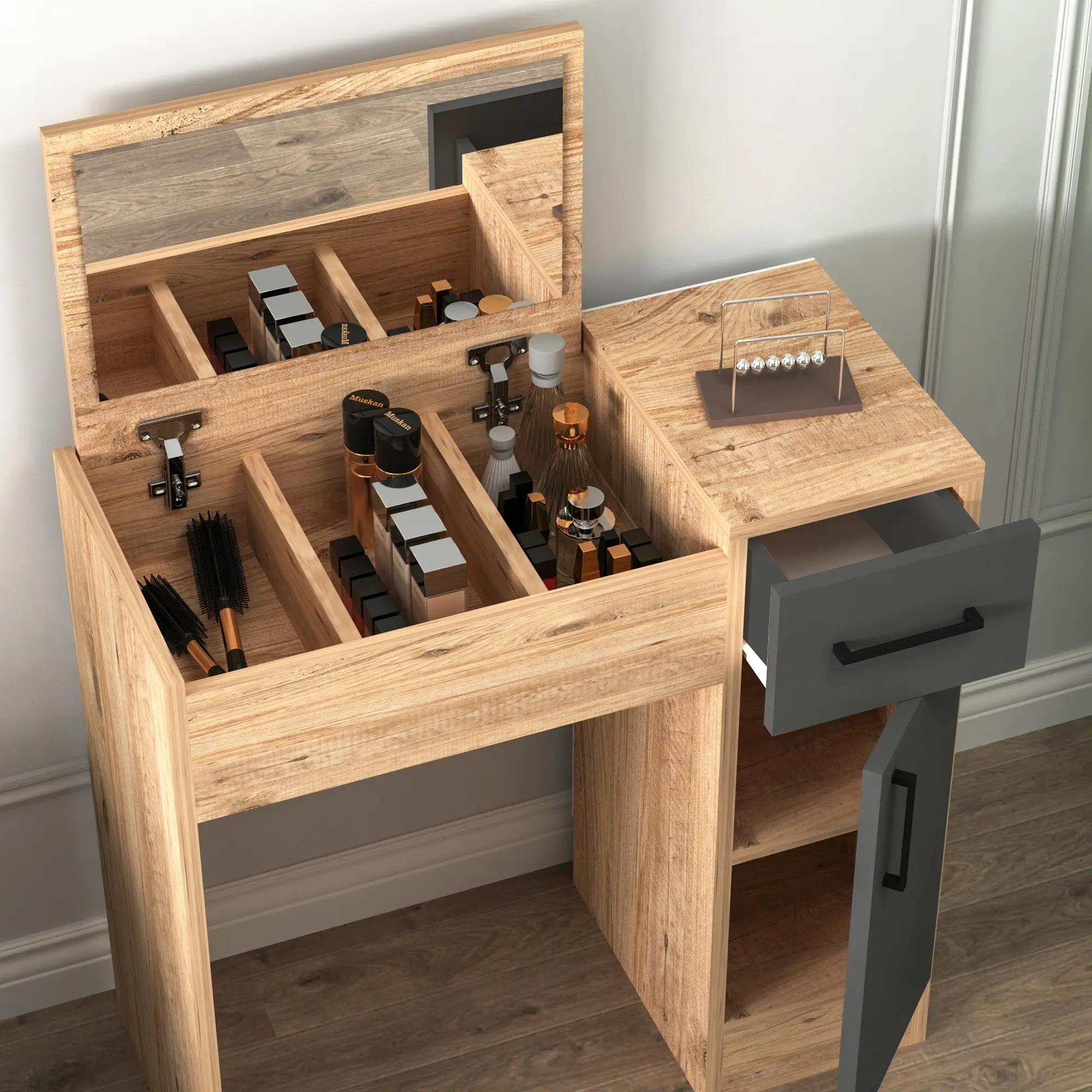 Masa de toaleta Mirage Meble Inci (Atlantic Pine/Anthracite)