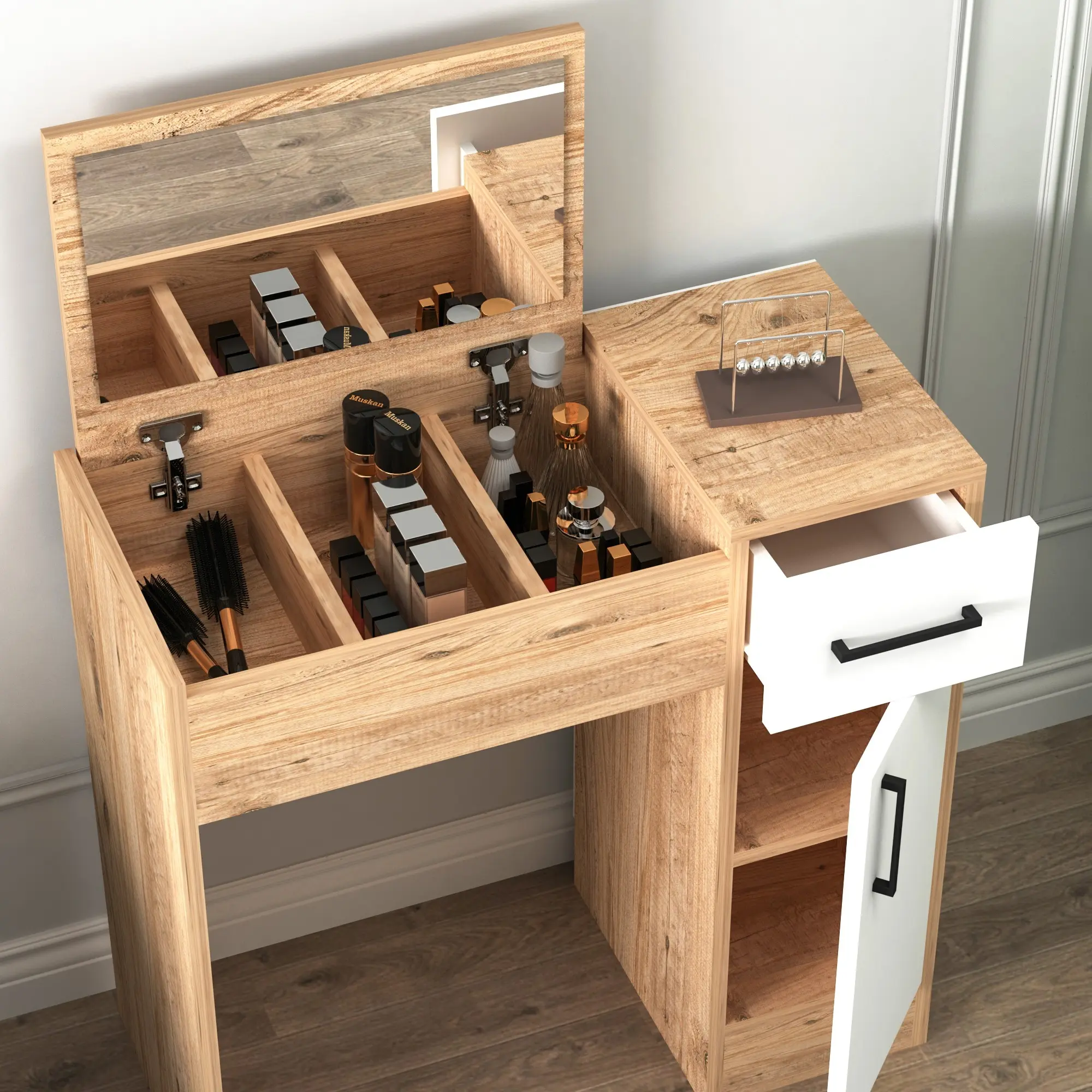 Masa de toaleta Mirage Meble Inci (Atlantic Pine/White)