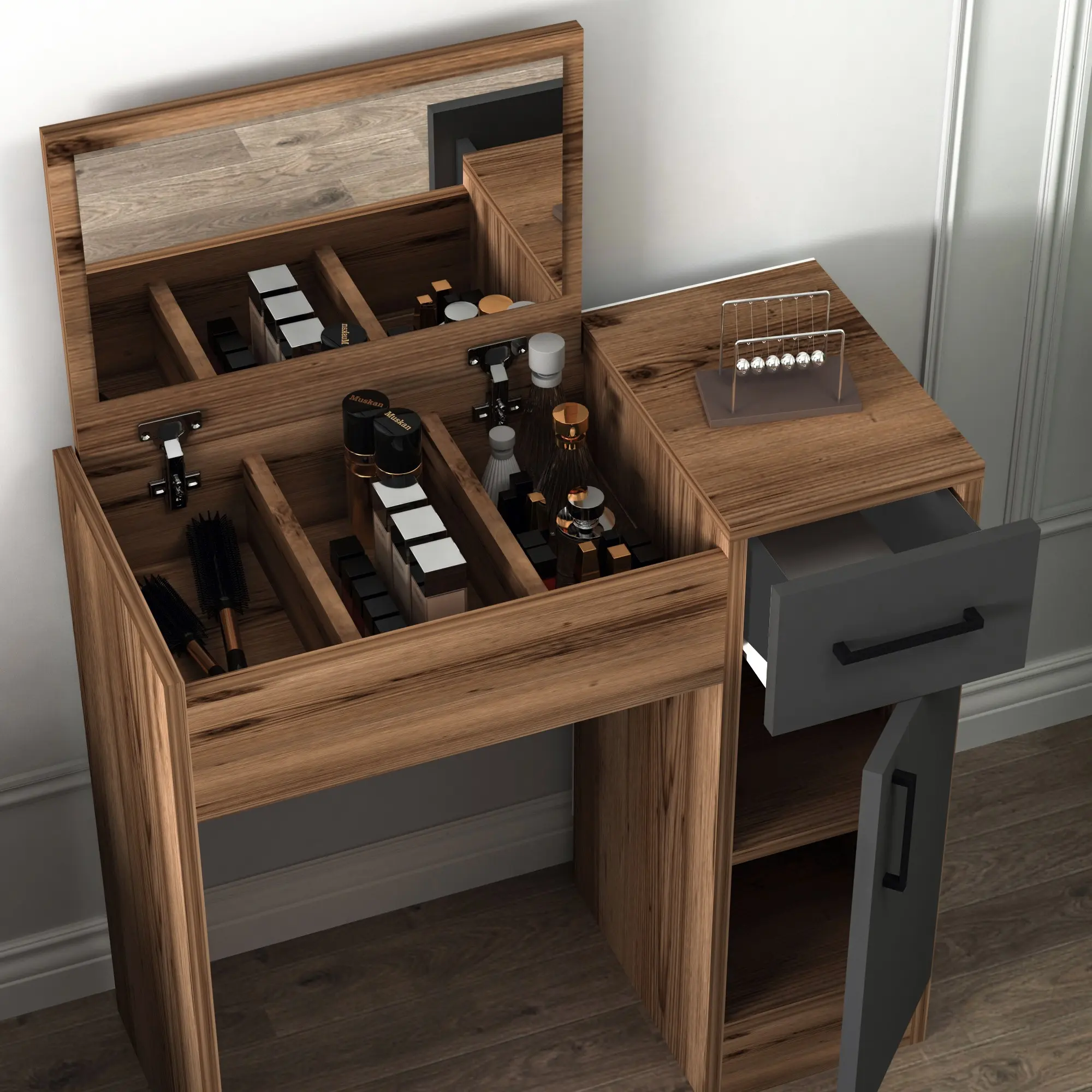 Masa de toaleta Mirage Meble Inci (Light Walnut/Anthracite)