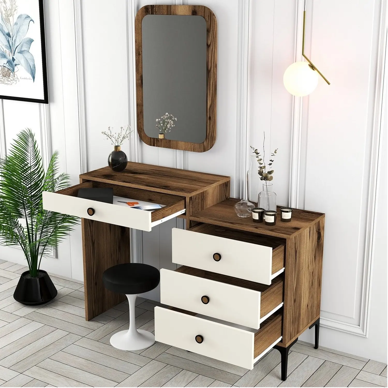 Туалетный столик Mirage Meble Lizbon 547 (Cream/Walnut)