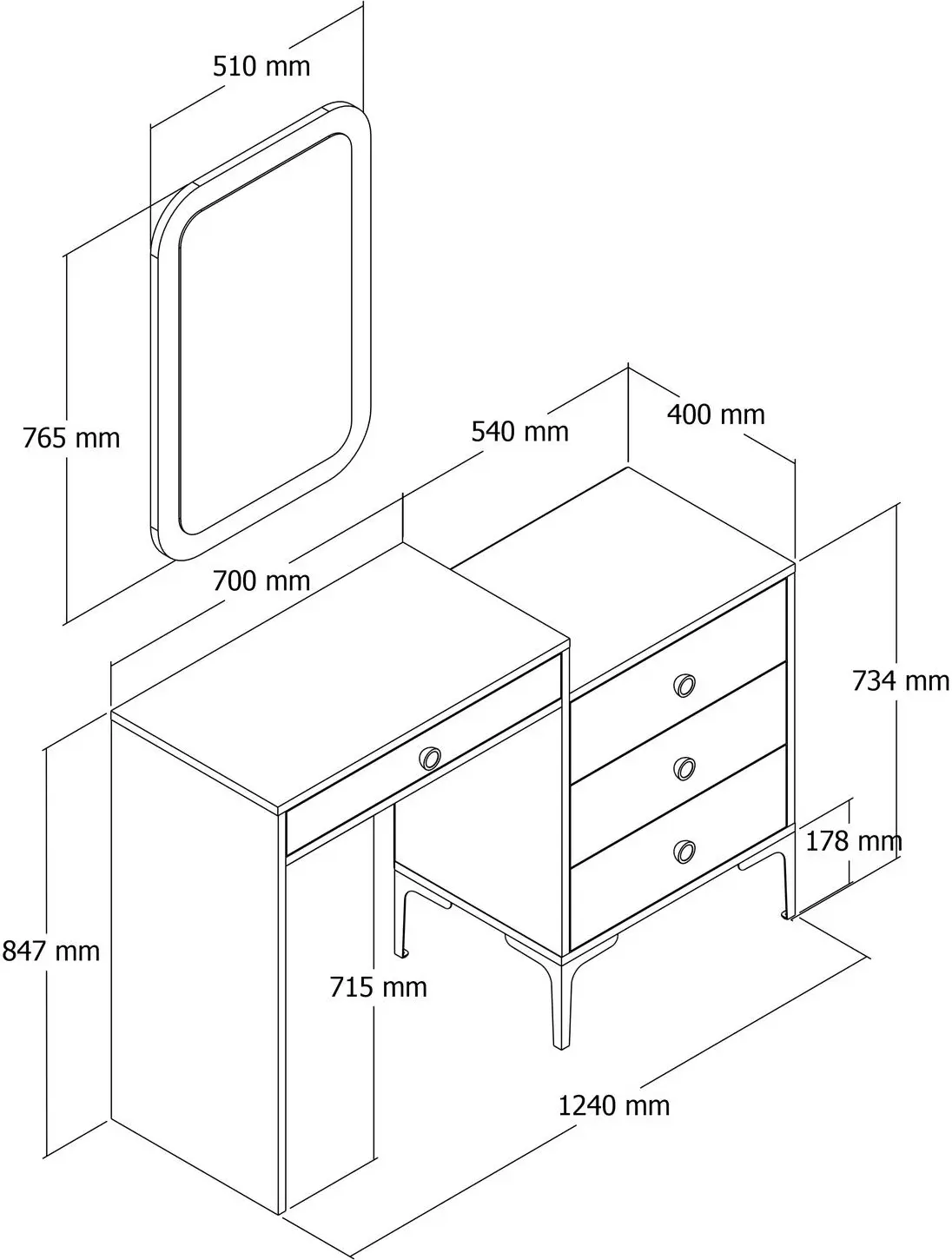 Masa de toaleta Mirage Meble Lizbon 549 (White)