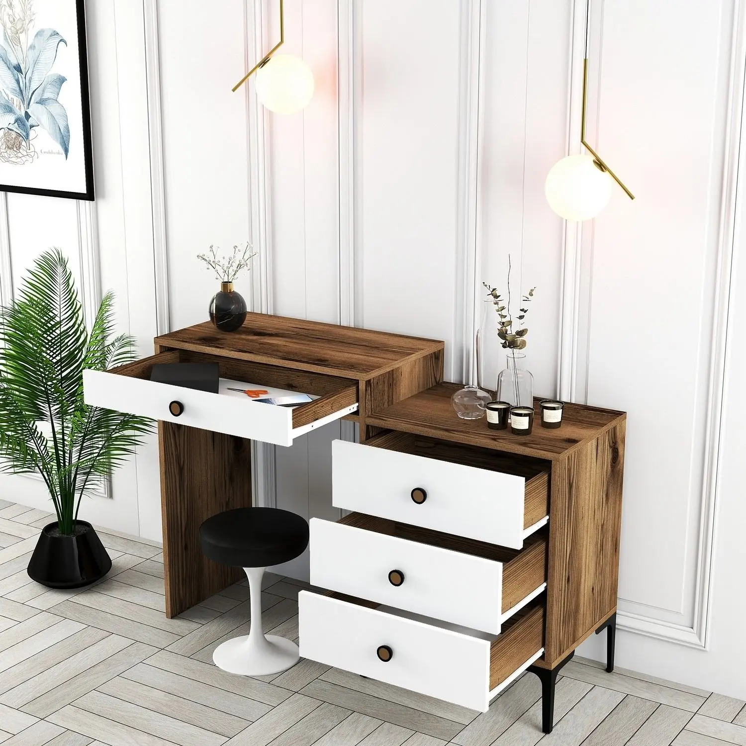 Masa de toaleta Mirage Meble Lizbon 551 (White/Walnut)