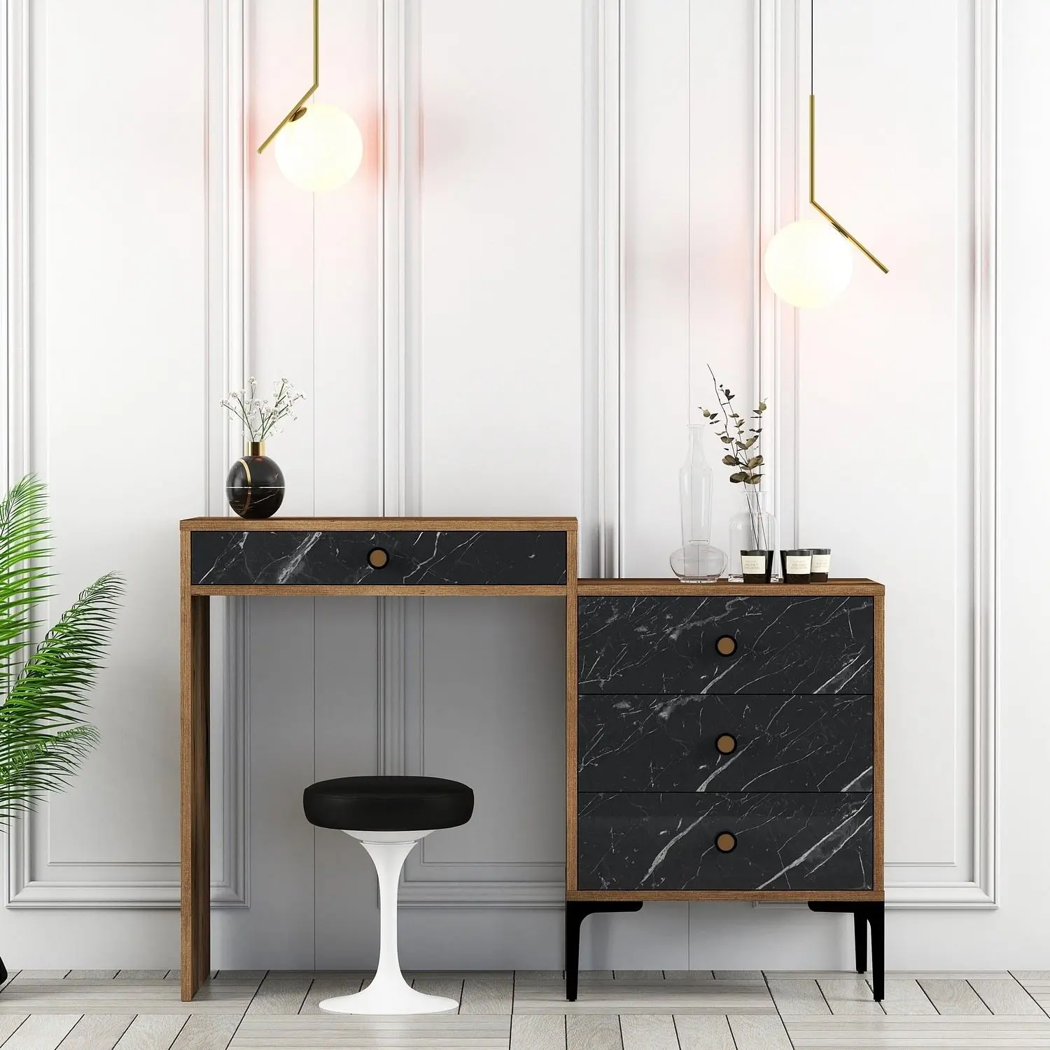 Туалетный столик Mirage Meble Lizbon 555 (Marble Black/Walnut)